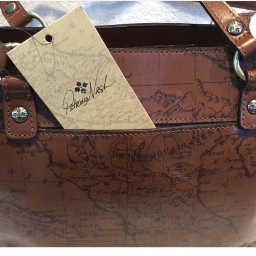 Patricia Nash Signature Map Alessano Leather Tote Handbag Signature Map Print - Picture 3 of 9